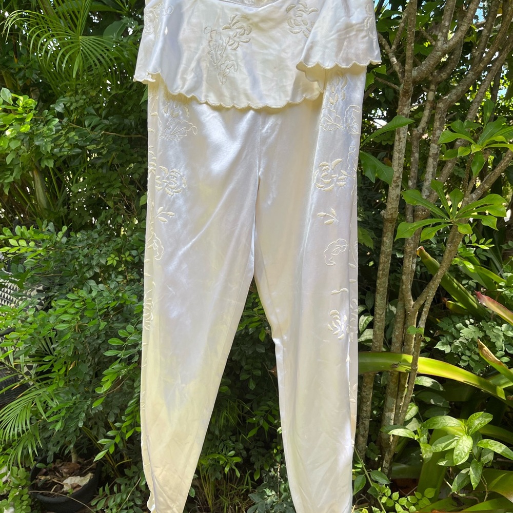 Elegant White Satin Embroidered Bloomers S